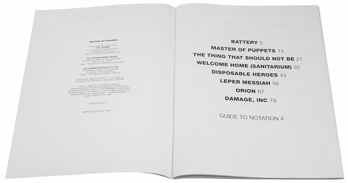 MS Metallica:Master Of Puppets - Songbuch