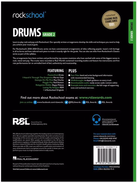 MS Rockschool Drums Grade 2 (2018) - Schlagzeug-Noten
