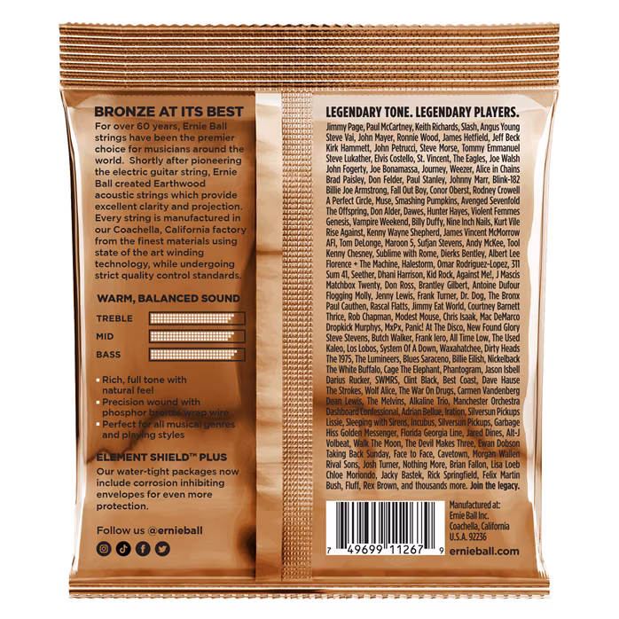 Ernie Ball 3544 Earthwood Medium Phosphor Bronze 3-Pack - Stahlseiten für akustische Gitarre