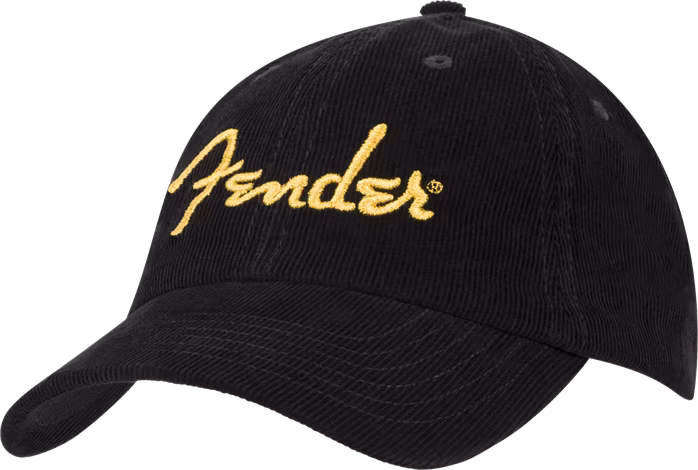 Fender Gold Spaghetti Logo Corduroy Baseball Hat, Black, One Size - Baseballcap