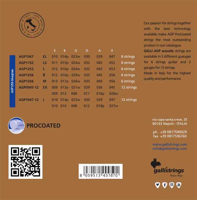 Galli AGP1256 PROcoated Phosphor Bronze Bluegrass - Stahlseiten für akustische Gitarre