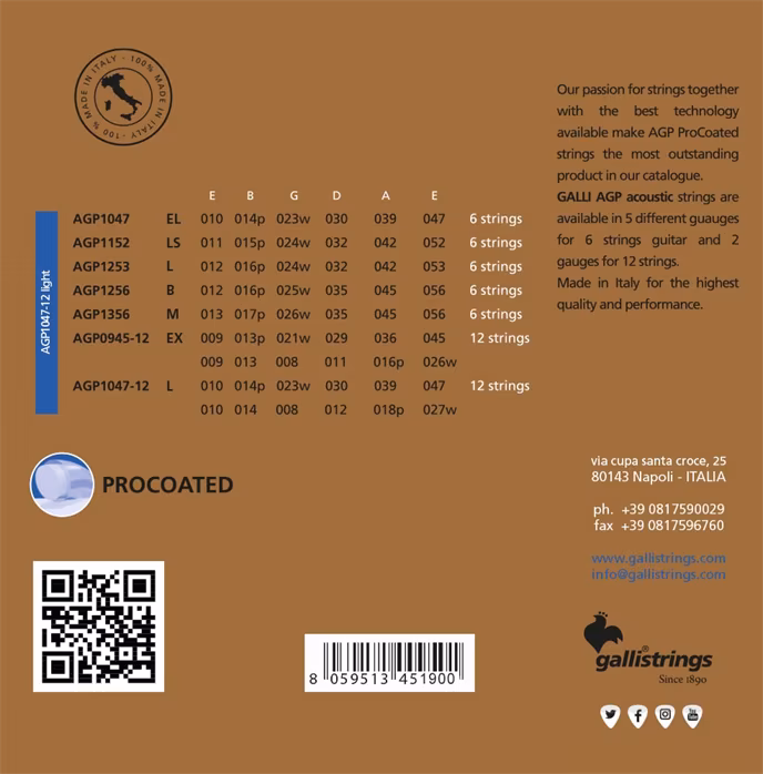 Galli AGP1047-12 PROcoated Phosphor Bronze 12 String  Light - Saiten für zwölfsaitige Gitarre