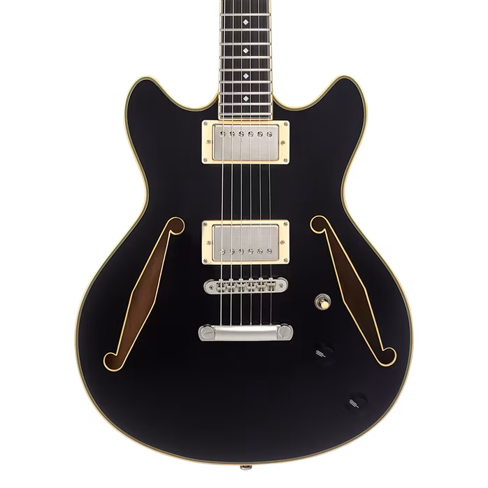 D'Angelico Tour Collection Mini DC Double Cutaway Stop-Bar Tailpie CE Solid Black - Semiakustische Gitarre