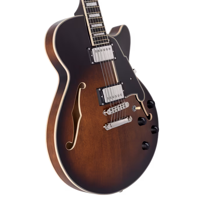 D'Angelico Premier SS Single Cutaway Stop-Bar Tailpie CE Brown Burst - Semiakustische Gitarre