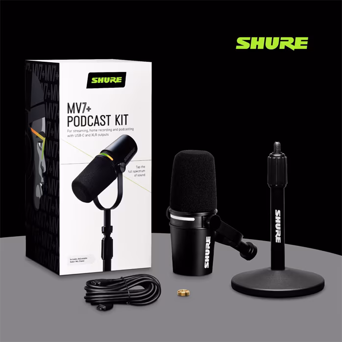 Shure MV7+ Podcast Kit - USB Dynamisches Kopfbügelmikrofon