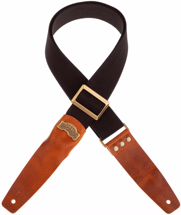 Magrabò Stripe SC Cotton Black 5 cm, Brown Ends - Gitarrengurt