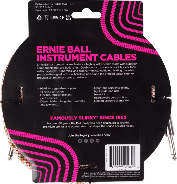 Ernie Ball Braided Instrument Cable Straight/Straight 18ft - Emerald Argyle - Instrumentenkabel