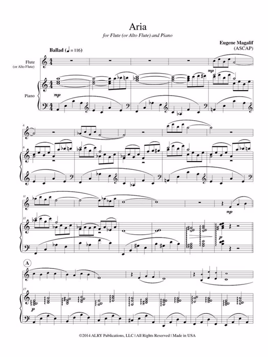 MS Eugene Magalif - Aria For Flute And Piano - Querflöten-Schule für Anfänger