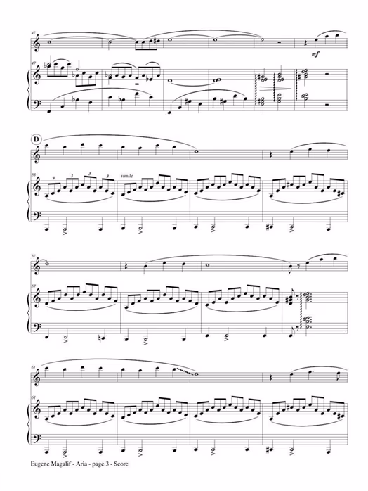 MS Eugene Magalif - Aria For Flute And Piano - Querflöten-Schule für Anfänger