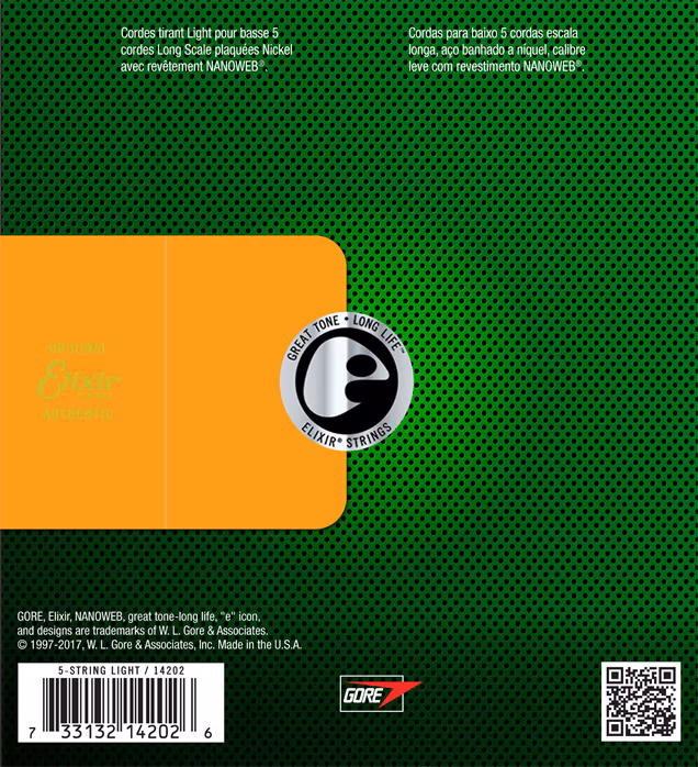 Elixir 14202 Light, Long Scale - Saiten für fünfsaitigen Bass