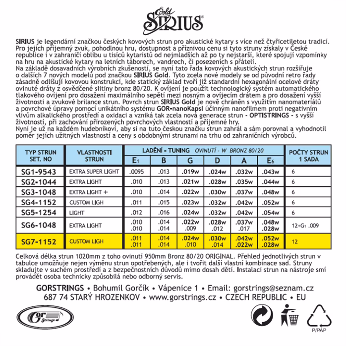 Gorstrings Sirius Gold SG7-1152 - Saiten für zwölfsaitige Gitarre