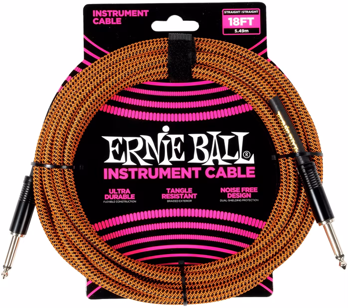 Ernie Ball Braided Instrument Cable Straight/Straight 18ft Pumpkin Pie - Instrumentenkabel