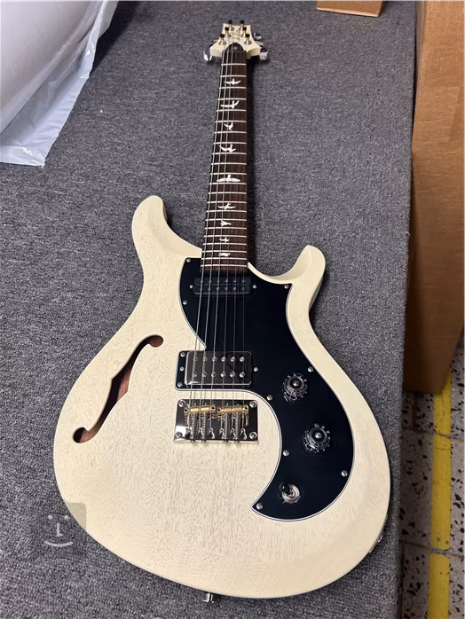 PRS S2 Vela Semi Hollow Satin Antique White Satin (ausgepackt) - Semiakustische Gitarre