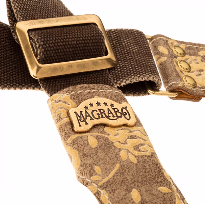 Magrabò Stripe SS Cotton Washed Brown / White Rose 5 cm - Gitarrengurt