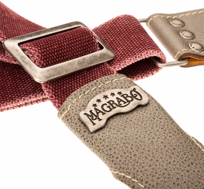 Magrabò Stripe SS Cotton Washed Bordeaux 5 cm, Aged Granite - Gitarrengurt