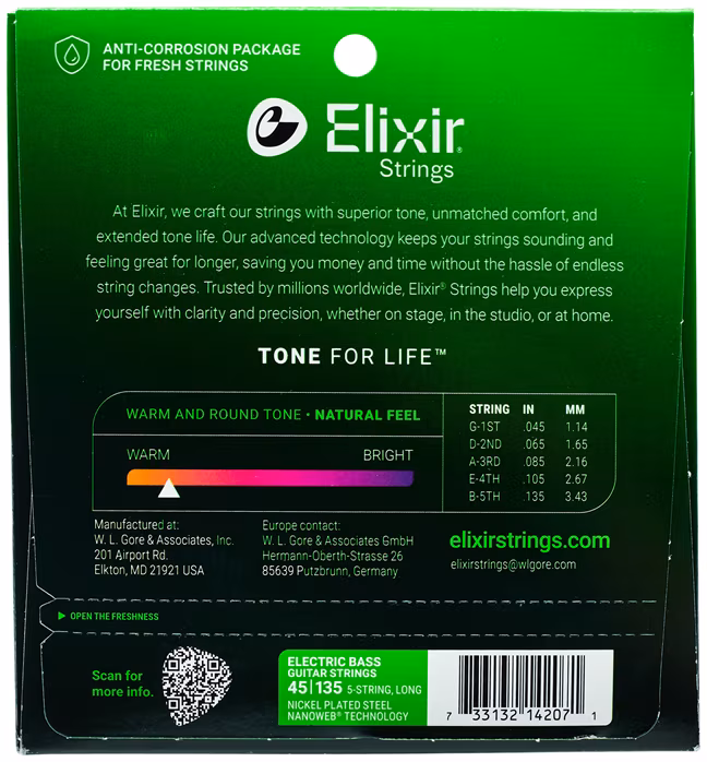 Elixir 14207 Light/Medium - Saiten für fünfsaitigen Bass