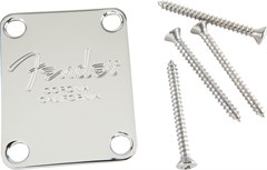 Fender 4-Bolt American Series Bass Neck Plate with Fender Corona Stamp, Chrome