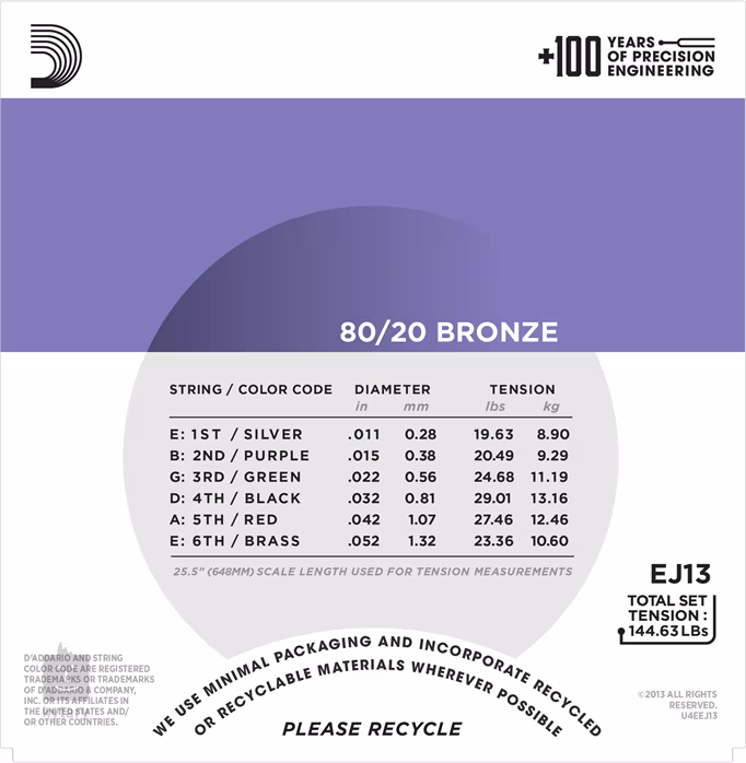 D'Addario EJ13-3D - Cordes en métal pour guitare acoustique