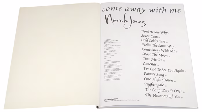 MS Norah Jones: Come Away With Me (PVG) - Le recueil de chansons