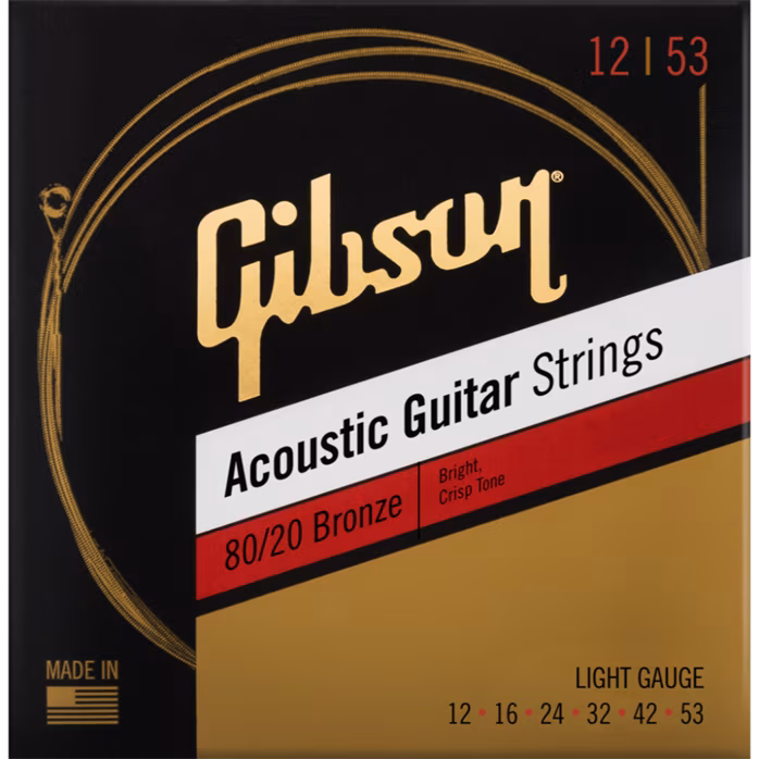 Gibson 80/20 Bronze Acoustic Guitar Strings Light - Cordes en métal pour guitare acoustique