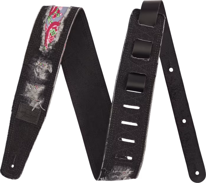 Fender Wrangler Ripped Denim Strap Black - Sangle de guitare