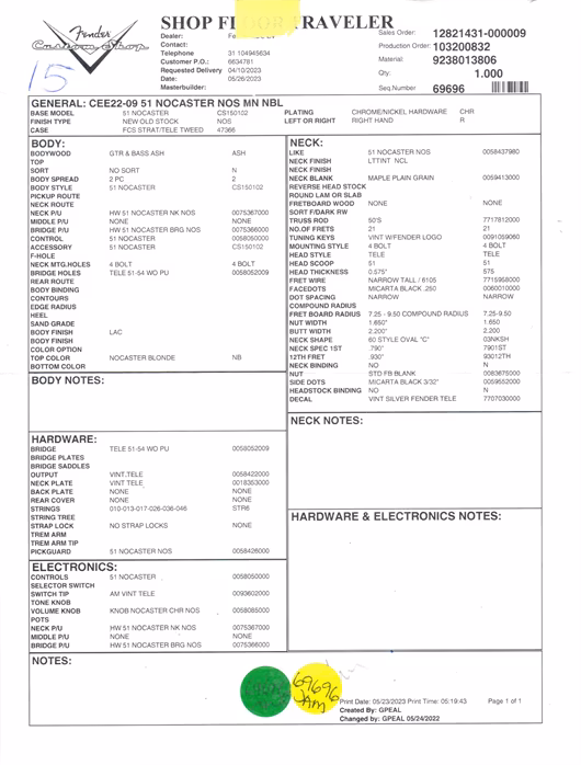 Fender Custom Shop 51 Nocaster NOS Nocaster Blonde - Guitare électrique