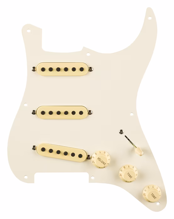 Fender Pre-Wired Strat Pickguard, Eric Johnson Signature, Parchment 8 Hole PG - Ensemble de capteurs pour guitare électrique