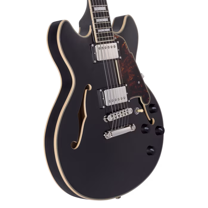 D'Angelico Premier Mini DC Double Cutaway Stop-Bar Tailpie CE Black Flake - Guitare semi acoustique
