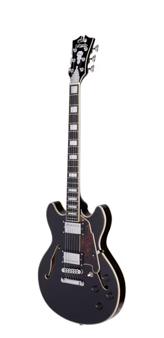 D'Angelico Premier Mini DC Double Cutaway Stop-Bar Tailpie CE Black Flake - Guitare semi acoustique