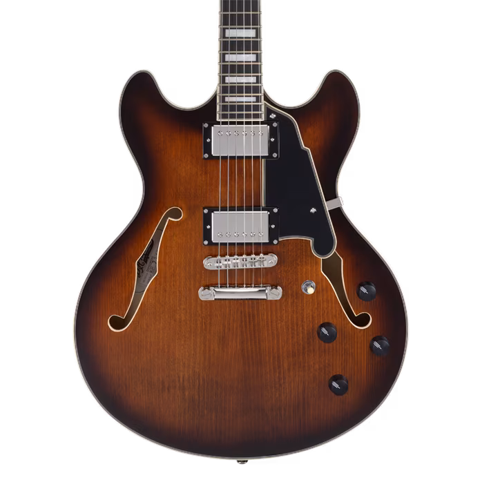 D'Angelico Premier DC Double Cutaway Stop-Bar Tailpie CE Brown Burst - Guitare semi acoustique