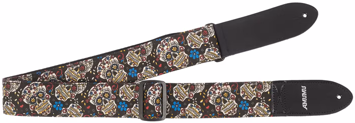 Amumu Sugar Skull Multi-Color Denim Strap - Sangle de guitare