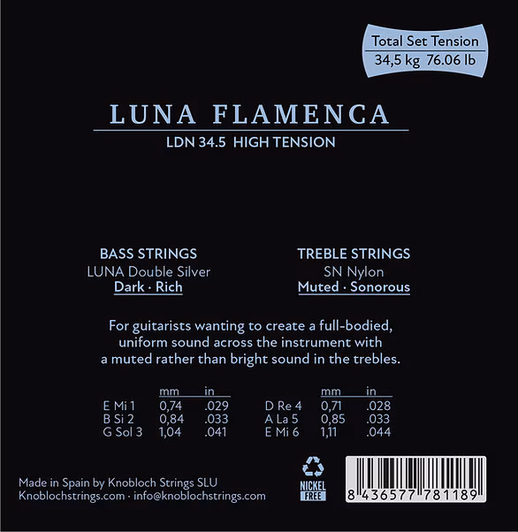 Knobloch LUNA FLAMENCA Double Silver SN Nylon High Tension 34.5 - Cordes en nylon pour guitare classique