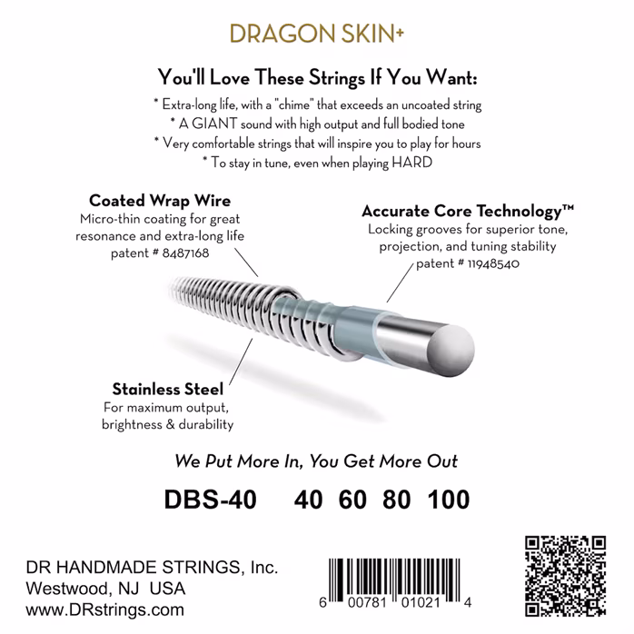 DR Strings Dragon Skin+ DBS-40 - Cordes pour basse