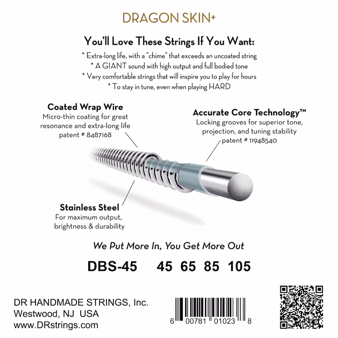 DR Strings Dragon Skin+ DBS-45 - Cordes pour basse