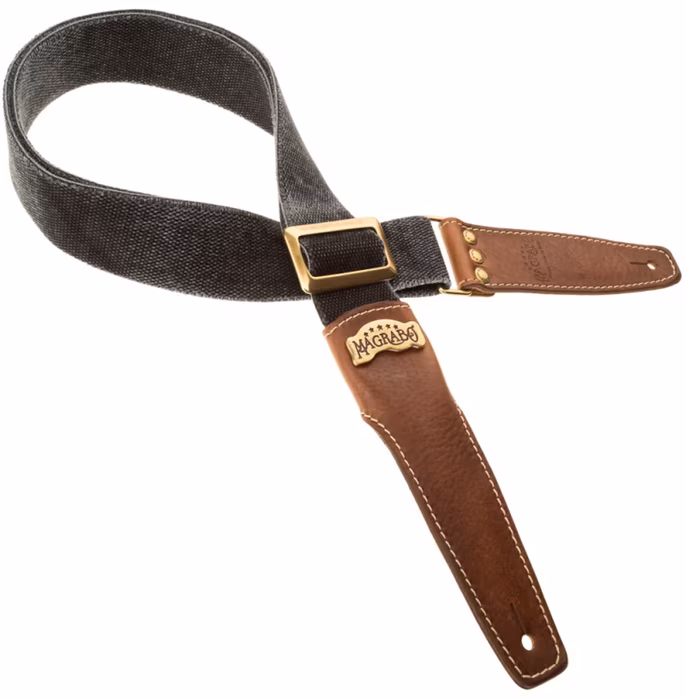 Magrabò Stripe SS Cotton Washed Black 5 cm, Washed Mogano - Sangle de guitare