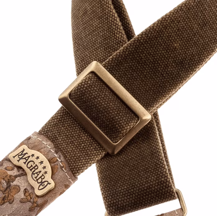 Magrabò Stripe SS Cotton Washed Green 5 cm, Rosa Dorata - Sangle de guitare