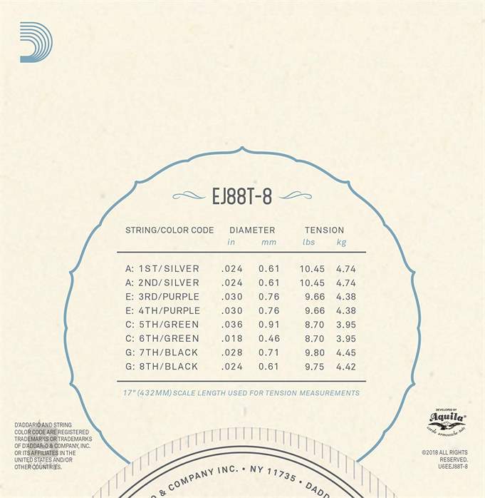 D'Addario EJ88T-8 - Húrok nyolchúros tenor ukuleléhez