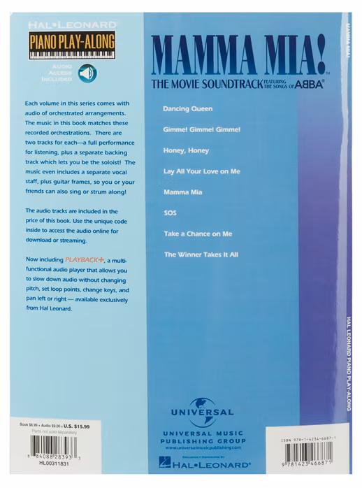 MS Piano Play-Along Volume 73: Mamma Mia! The Movie Soundtrack - Zongora kotta