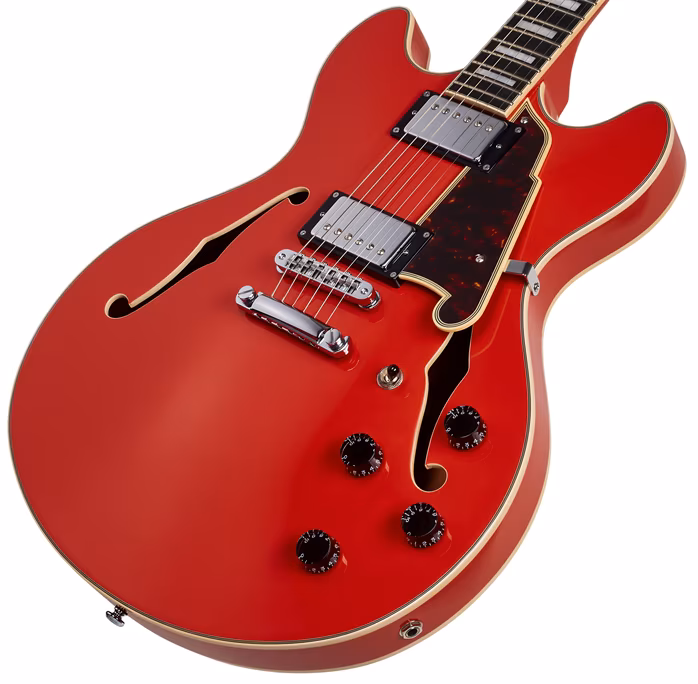 D'Angelico Premier DC Stop-bar Tailpiece Fiesta Red - Szemiakusztikus gitár