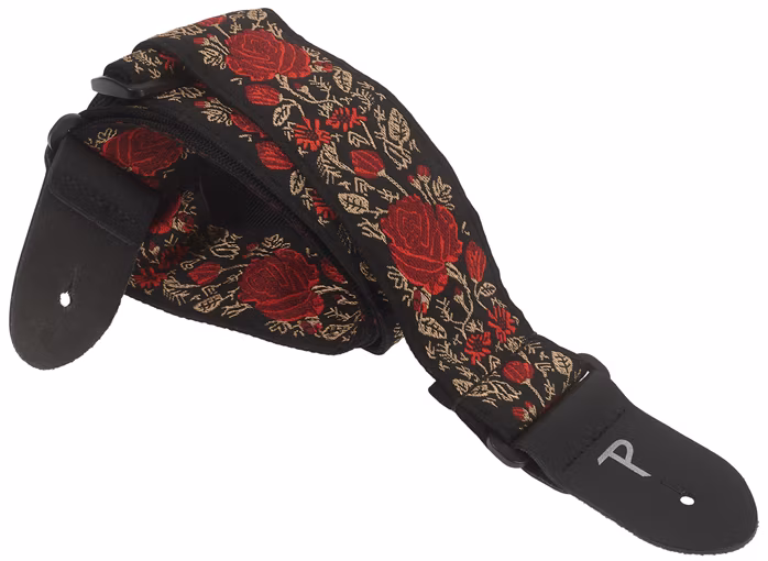 Perri's Leathers 7634 Jacquard Red/Gold Roses - Gitár hevederek