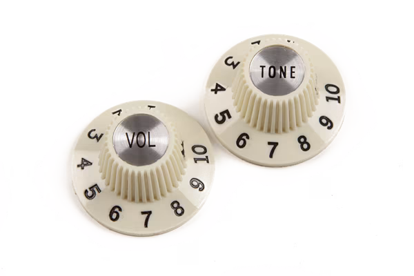 Fender Pure Vintage 1965 Jazzmaster "Witch Hat" Knobs, Vintage White - Volume knob