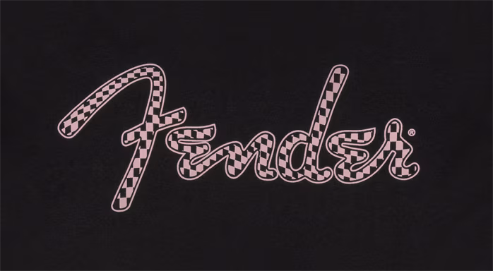 Fender Spaghetti Logo Wavy Checker Tee Pink XL - Póló