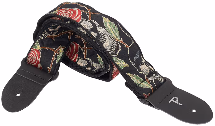 Perri's Leathers 7674 2” Wide Jacquard Negative Skull And Rose - Gitár hevederek