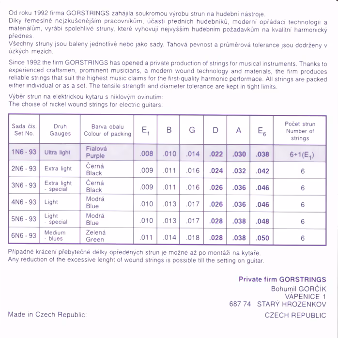 Gorstrings Gor 1N693 0838 + E1 - Húrok elektromos gitárra