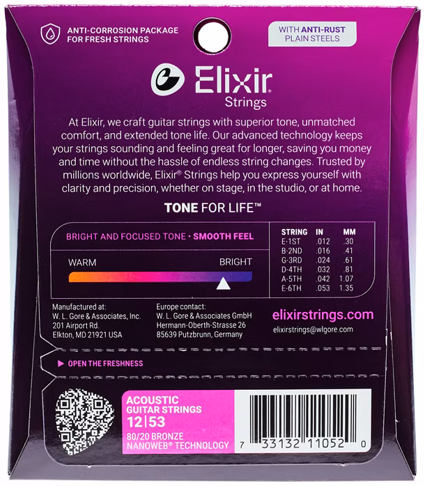 Elixir Nanoweb 80/20 Bronze Light - Fém húrok akusztikus gitárra