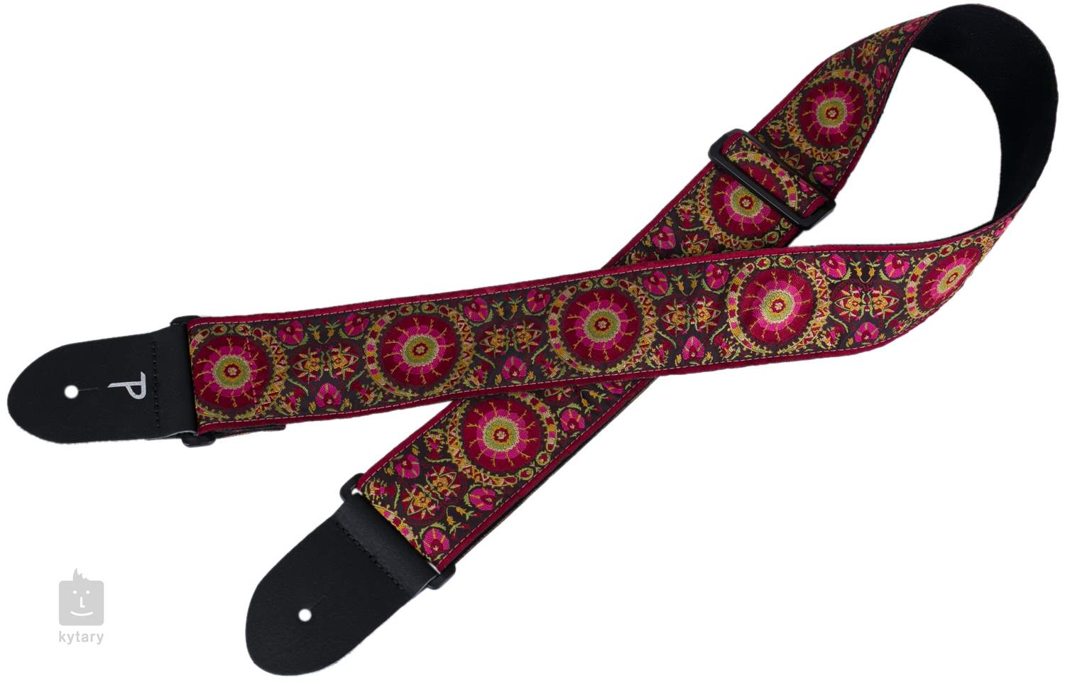 Pink and Black Flower Pattern Jacquard Guitar Strap - Perris Leathers