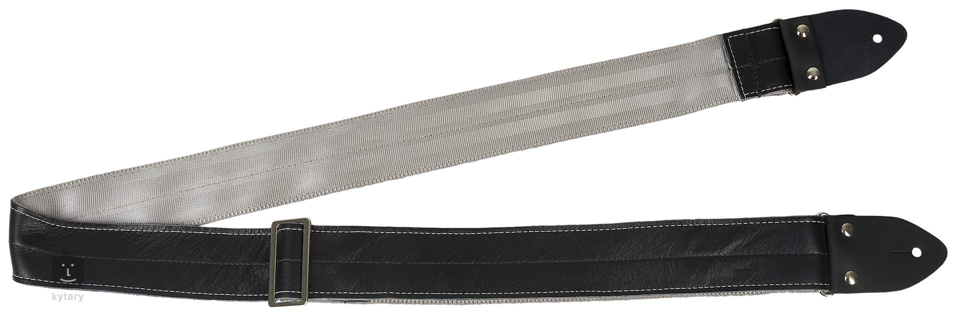 black and silver guitar strap