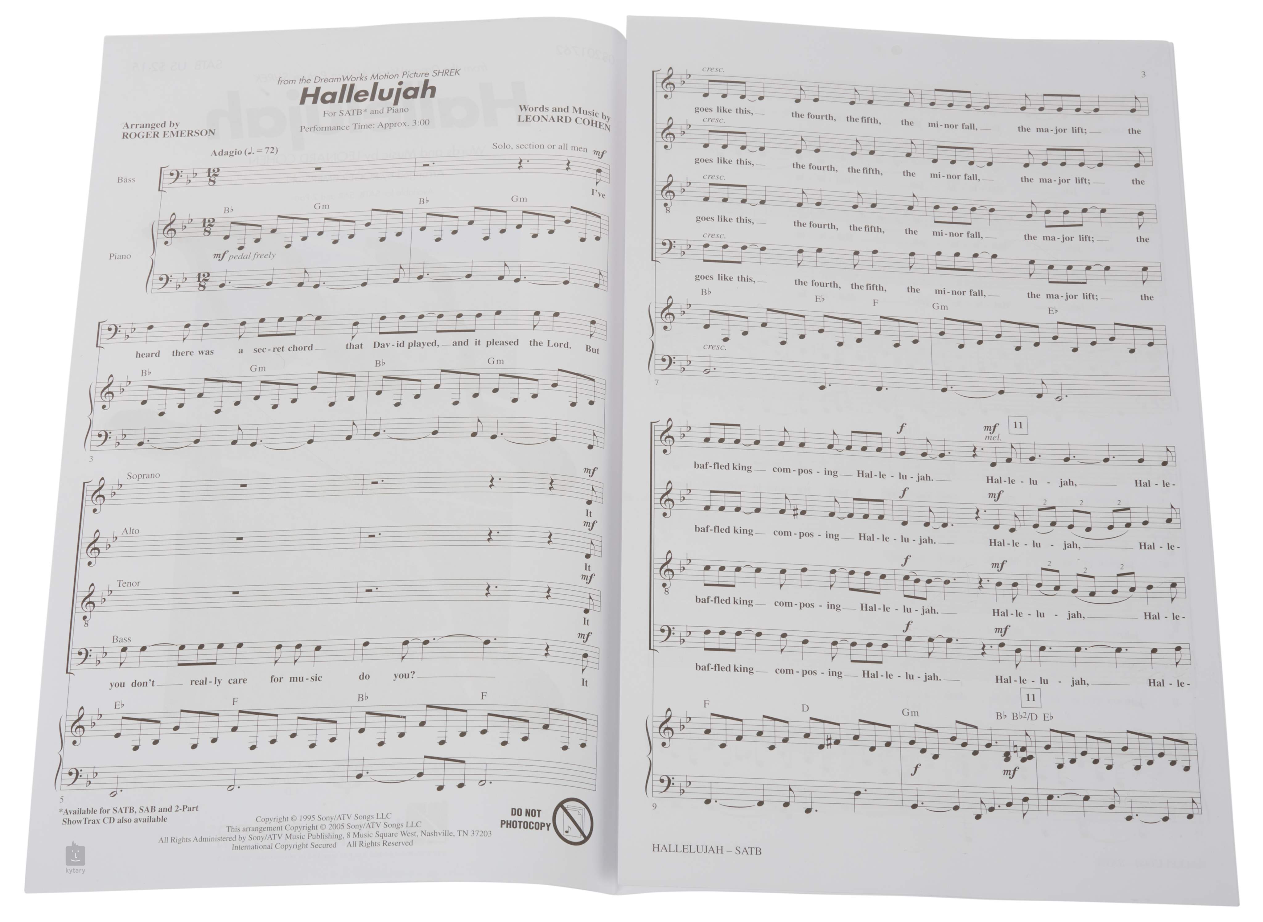 Ms Leonard Cohen Hallelujah Satb Vocal Sheet Music - hallelujah shrek song roblox id