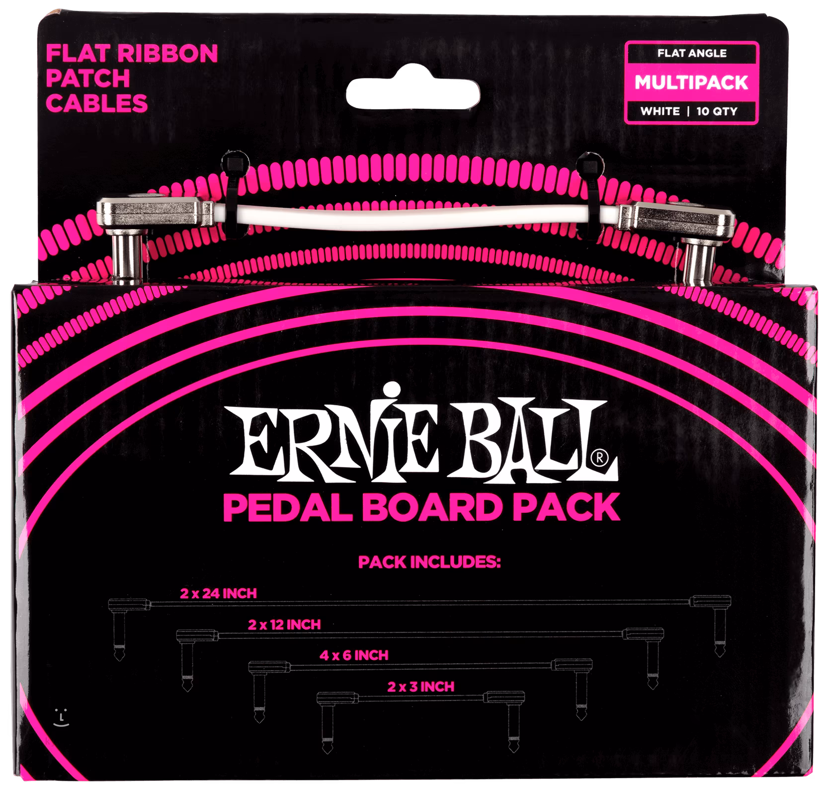ERNIE BALL Flat Ribbon Patch Cables Pedalboard MultiPack White Patch