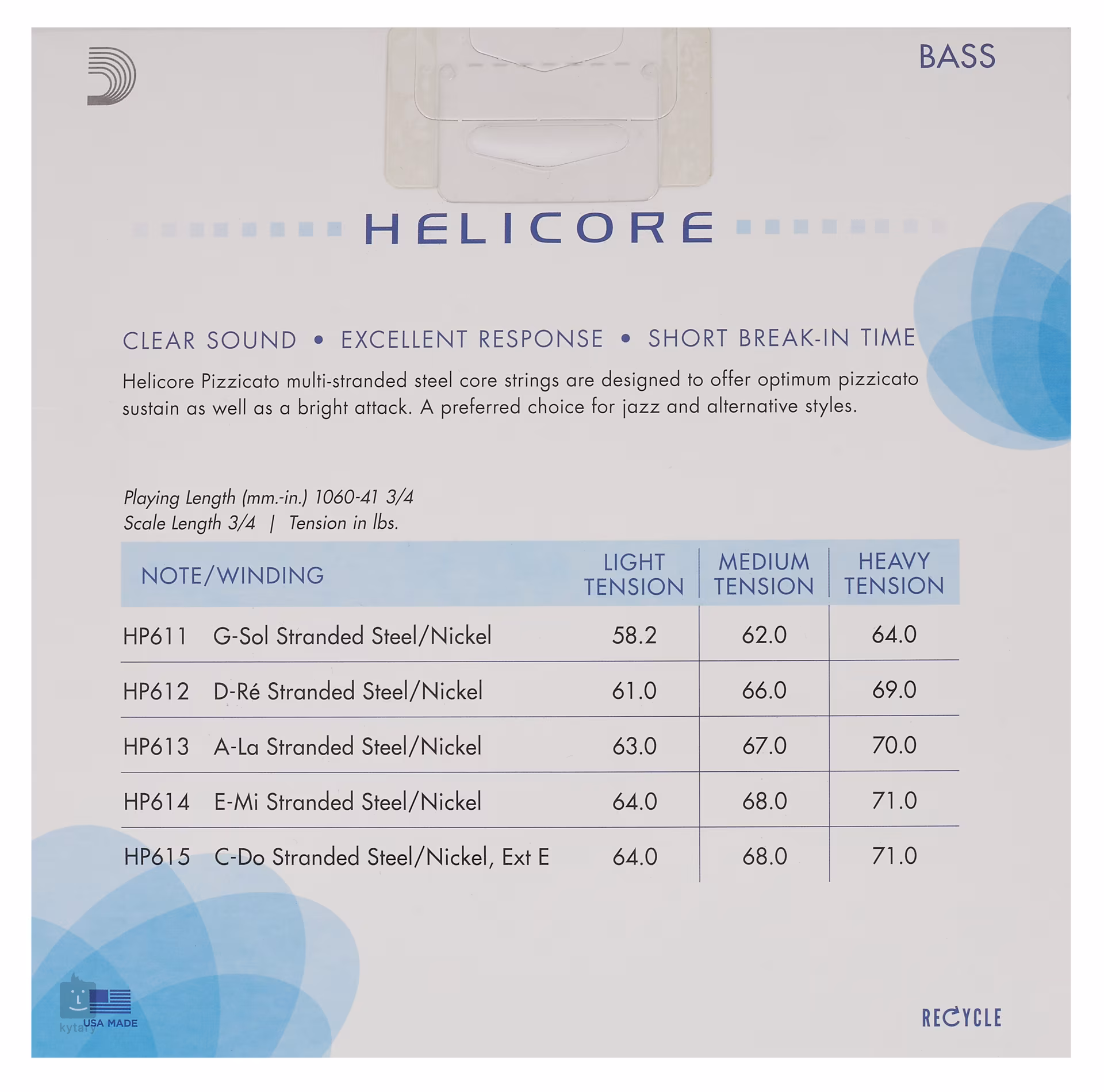 D'ADDARIO Helicore Pizzicato cbs 3/4 M Double Bass Strings